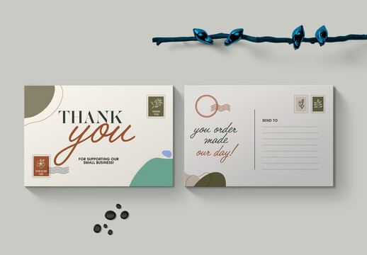 Minimal Thank You Postcard Design With Elegant Typography And Soft Shapes