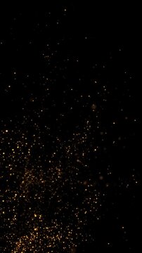 abstract dark luxury gold dust slow motion background with corner golden glitter shiny stars and particles, holiday christmas new year vertical social media design element