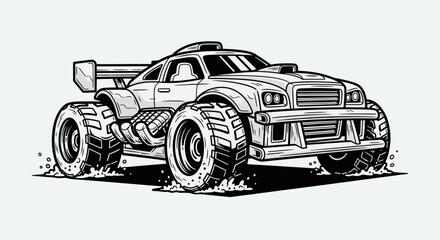 Monster truck illustration in black and white © EBODA