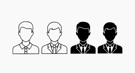 Fototapeta premium Set of male user profile icons and avatar silhouettes in flat vector style
