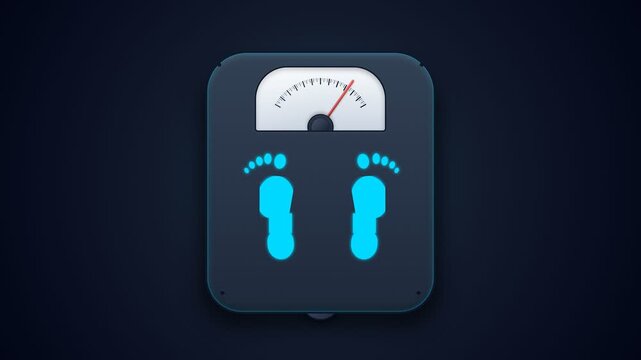 Stylized Digital Weighing Scale with Glowing Footprints and Moving Dial for Fitness Weight Loss and Health Tracking Concepts