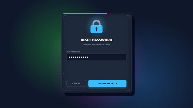 Cyber Security Password Reset Interface Animation with Digital Lock Icon and Input Fields for Privacy