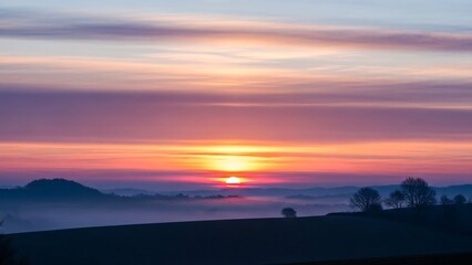 Fototapeta premium Sunrise over misty hills