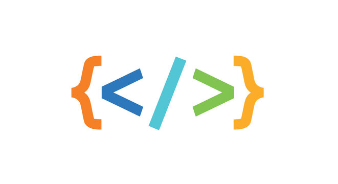 html code icon with colorful brackets on white background