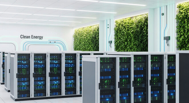 Eco-Friendly Modern Server Farm - Sustainable Data Center, Green Technology & Energy Efficient IT Infrastructure computer network server room