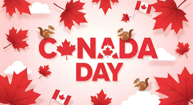 Celebrate canada day festive red maple leaves squirrels and patriotic canadian holiday graphics