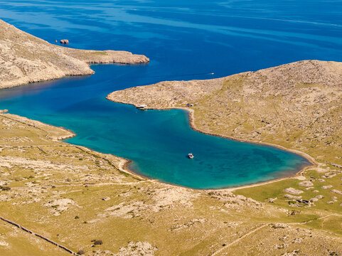 Aerial view of Mala Luka beach near Ba&scaron;ka, Krk Island, Croatia