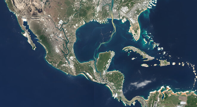 Satellite view of north america focusing on the gulf of mexico and surrounding regions