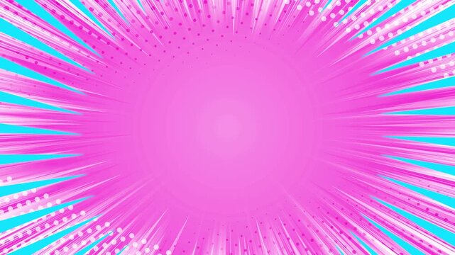 集中線　放射線　効果線　ループ動画　サンバースト　枠　ポップ　爽やか　キラキラ　おしゃれ　アメコミ　サプライズ　びっくり　キャンペーン　Animated pink comic background.Cartoon concentration line.Pop art design.sunburst,starburst.Loop video.