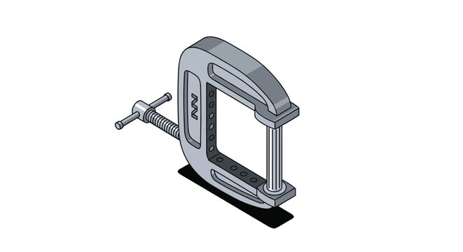 Metal c-clamp hand tool with a screw mechanism used for holding workpieces securely during woodworking or metalworking.