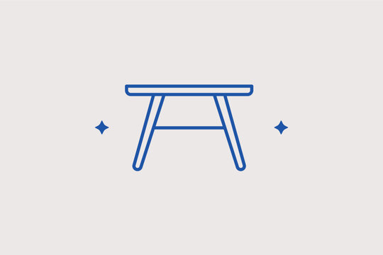 Wooden trestle table line icon for rustic dining rooms and creative workspaces. Minimalist vector illustration for furniture retail websites and home office design guides.