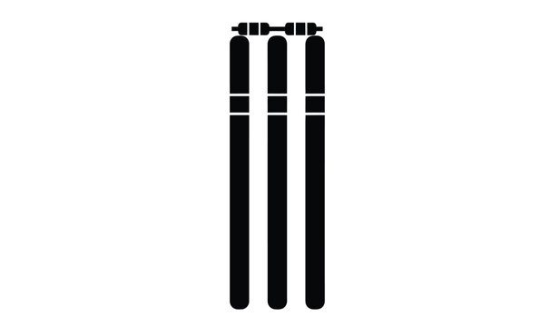 A stark black depiction of cricket wickets featuring three stumps with two bails balanced atop in silhouette high quality professional detailed modern elegant stylish