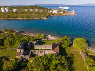 Naklejka premium Aerial view of Fulfinum (Mirine) ruins on Krk Island, Croatia
