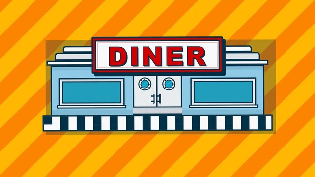 Retro American Diner Restaurant Vector Illustration with Marquee Billboard Signage Animation