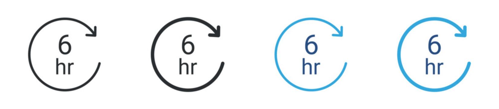 6 hour service icon set. circular arrow with time duration. delivery and waiting concept. vector illustration.