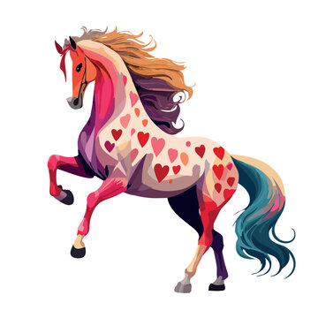 abstract painted horse. textured painted feel. hearts on the horse