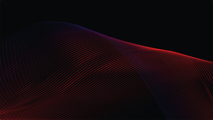 Abstract red and purple gradient wave illustration, modern vector design with flowing luminous lines on dark background © Waleed