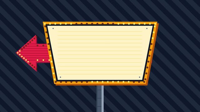 Vintage Retro Marquee Signboard with Flashing Bulbs and Red Directional Arrow for Announcements and Promotions