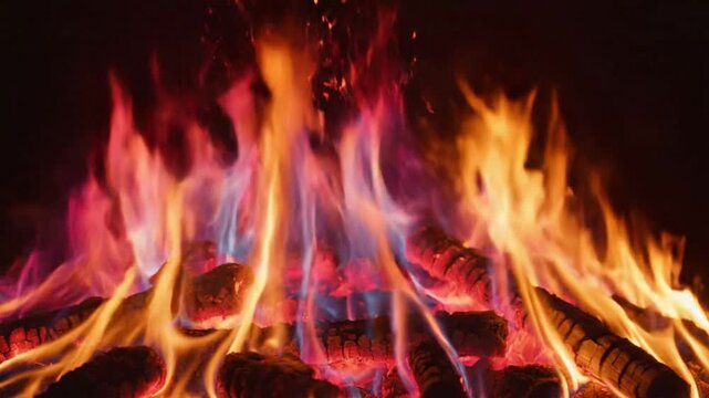 Second loop of full frame abstract fire in sl a VSRExport with bright flames and glowing embers creating an intense display