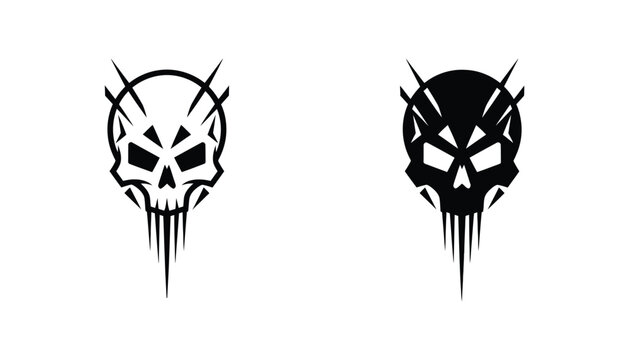 Aggressive skull with sharp spikes vector illustration in outline and black solid fill