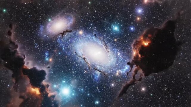 Big Bang event explained through 3D animation showing formation of the universe and cosmic structures over time