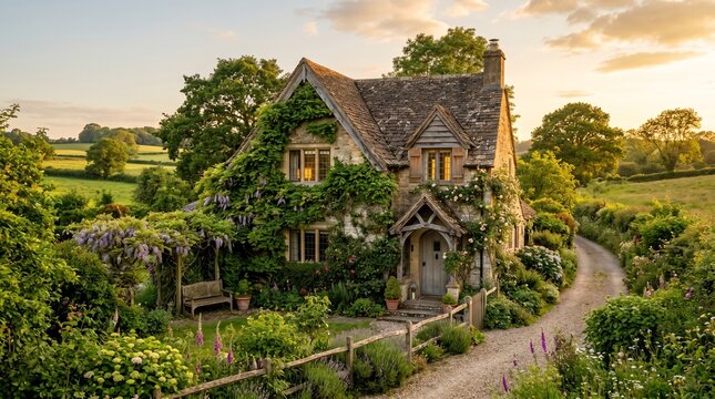 Cottage house greenery landscape