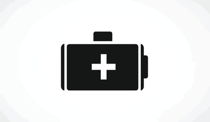 Fototapeta premium A stark black silhouette of a car battery with a prominent plus symbol is displayed against a plain white background silhouette high quality professional
