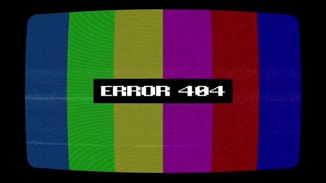 Error glitch old television  screen VHS Color Bars Animation with Analog Distortion Retro Broadcast Test Screen for Vintage video