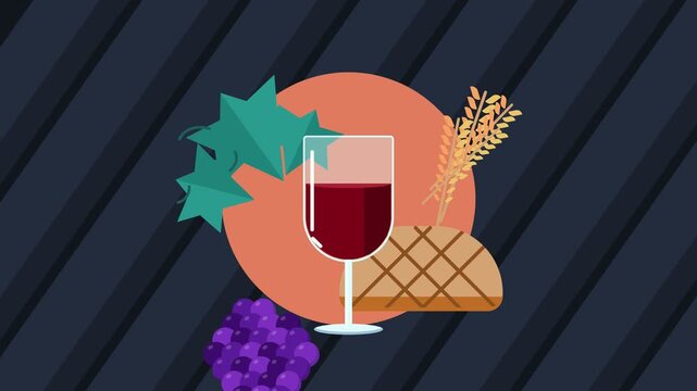 Christian Eucharist Symbols with Bread Wine Grapes and Wheat for Religious Ceremony Design