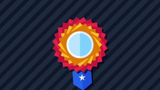 Achievement award badge with star ribbon flat design animation for business success and certification