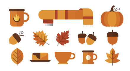 Autumn seasonal elements and warm drinks collection. © Ibuk