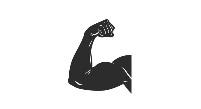 Strong muscular human arm flexing a bicep in this professional black and white vector graphic illustration