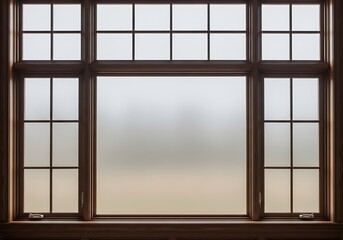 Fototapeta premium Large wooden window frame with frosted glass and transom panes