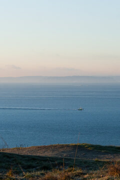 Wide view of a tug boat near Seattle