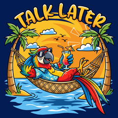 Colorful Parrot in Hammock Relaxing. © haidan