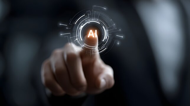 AI recommendation engine interface hovering above hand modern fintech concept