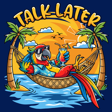 Colorful Parrot in Hammock Relaxing.