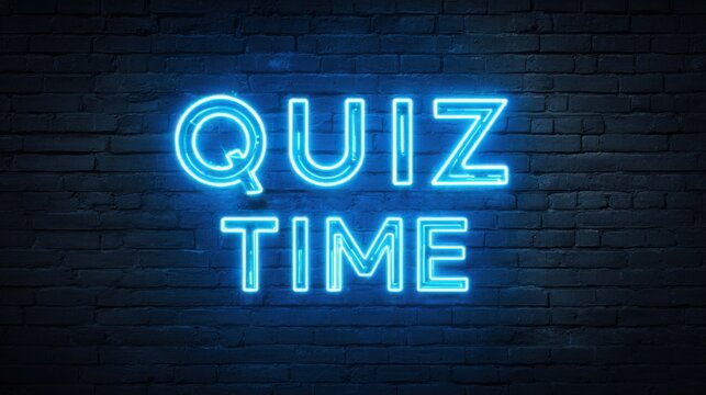 Quiz time neon sign on a dark brick wall