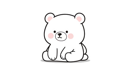 Cute cartoon polar bear cub sitting, kawaii illustration, white background © Joni