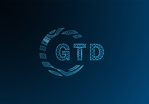 GTD low poly letter logo vector design. GTD lower poly logo design. GTD unique low poly logo design.