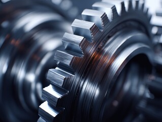 Fototapeta premium Detailed view of high precision metallic gear teeth showcasing intricate machining and engineering craftsmanship in industrial mechanical equipment components