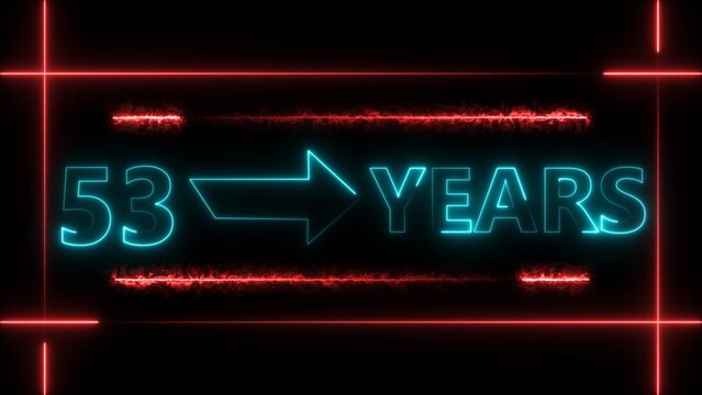 Abstract count 53 -years neon bright sign cyan color 4k illustration. Neon great celebrates years 4k illustration.
