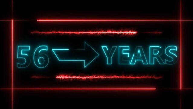 Abstract count 56 -years neon bright sign cyan color 4k illustration. Neon great celebrates years 4k illustration.