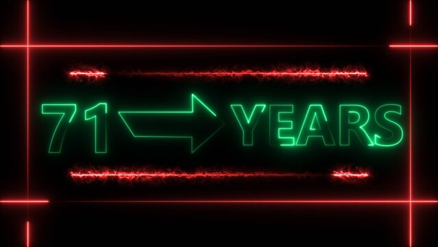 Abstract count 71 -years neon bright sign turquoise color 4k illustration. Neon great celebrates years 4k illustration.