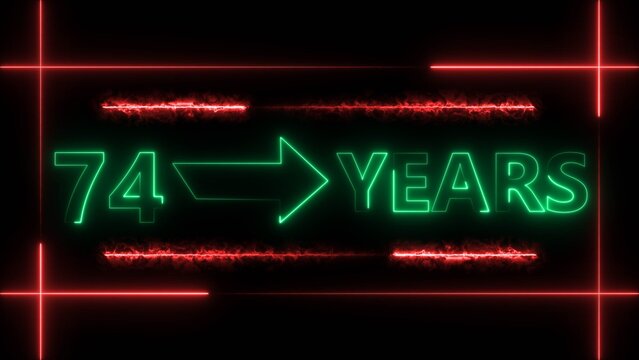 Abstract count 74 -years neon bright sign turquoise color 4k illustration. Neon great celebrates years 4k illustration.