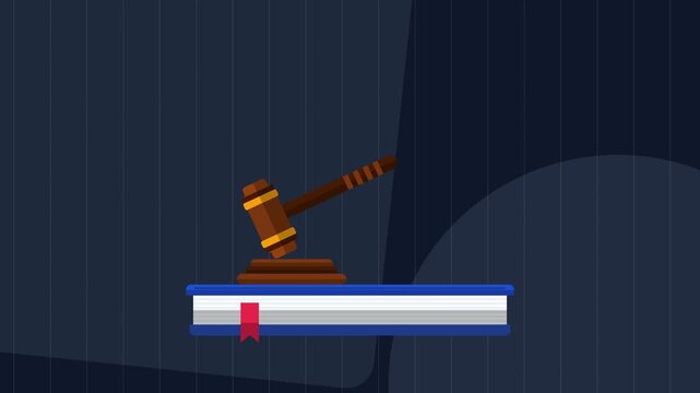 Judge Gavel hitting Sound Block on Law Book Illustration for Legal Justice and Courtroom Concept