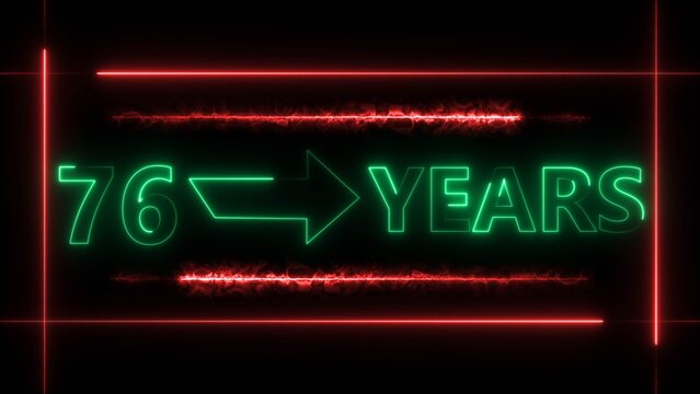 Abstract count 76 -years neon bright sign turquoise color 4k illustration. Neon great celebrates years 4k illustration.