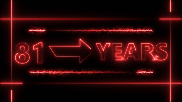 Abstract count 81 -years neon bright sign red color 4k illustration. Neon great celebrates years 4k illustration.