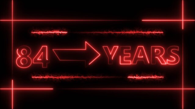 Abstract count 84 -years neon bright sign red color 4k illustration. Neon great celebrates years 4k illustration.