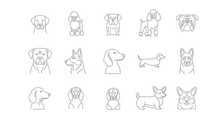 Dog breeds line art collection vector illustrations for design projects © Kali